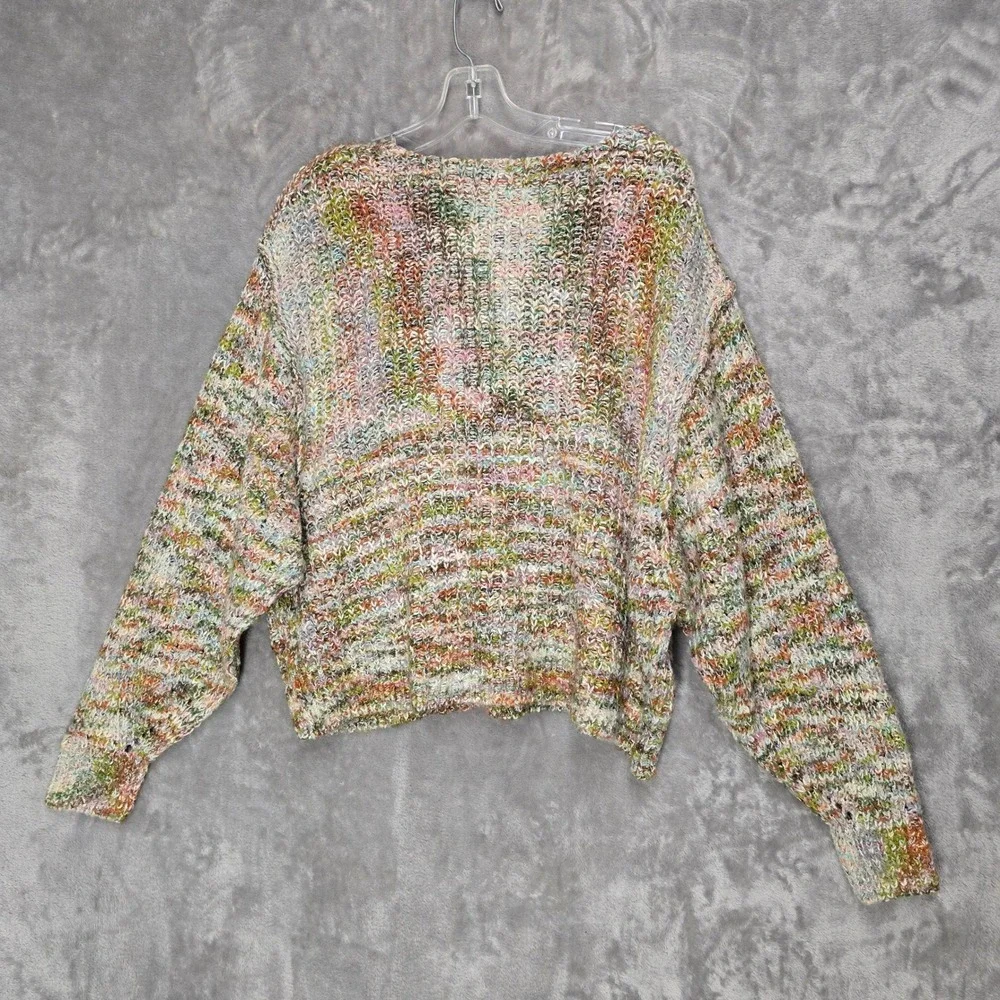 Free People Sweater Women S Multicolor V-Neck Oversized Chunky Knit Boho Earthy